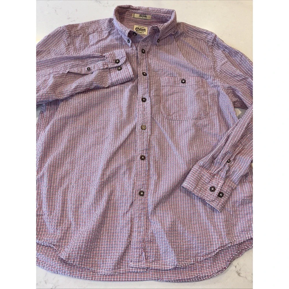Orton Brothers Vermont Shirt Men's L Navy Plaid Long Sleeve Button‎ Down Casual